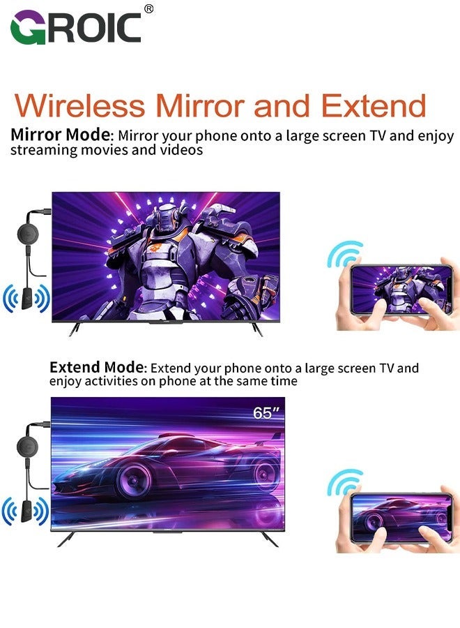 GROIC محول دونجل عرض HDMI لاسلكي بدقة 4K 1080P، وأفلام بث واي فاي، وعروض، وجهاز استقبال تلفزيوني مباشر من i-Phone، وi-Pad، وAndroid، والكمبيوتر الشخصي، والكمبيوتر اللوحي، ونافذة إلى HDTV/الشاشة/جهاز العرض - Image 4